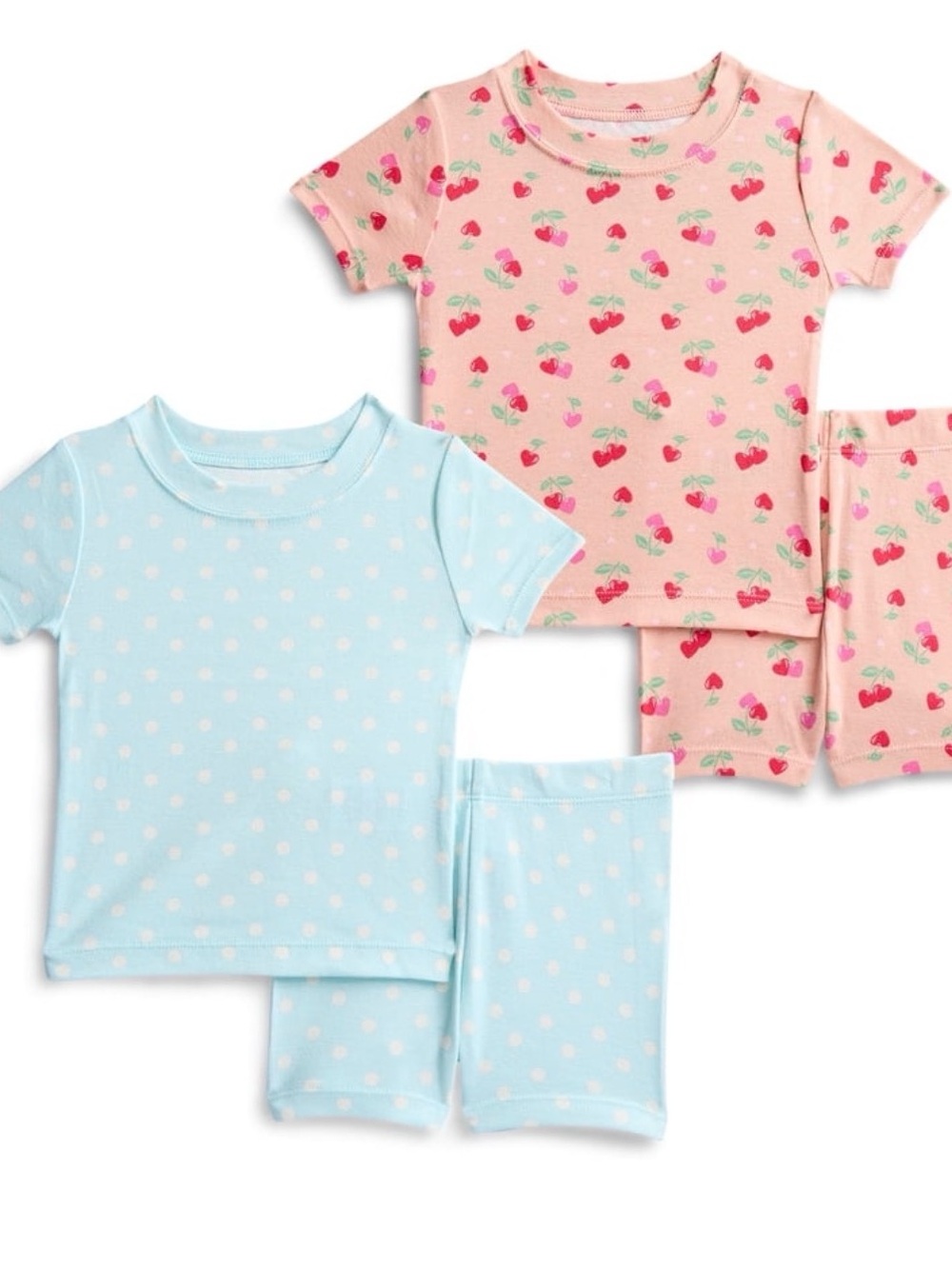 wonder nation Pink Cherry & Light Blue Dot Kids Short Sleeve Pajama 2-Pack